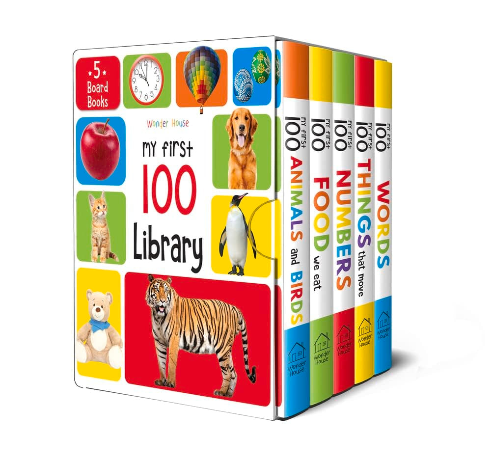 My First 100 Library: Boxset of 5 Early Learning Board Books for Kids/Children (homeschool / preschool / baby/toddler) cover image