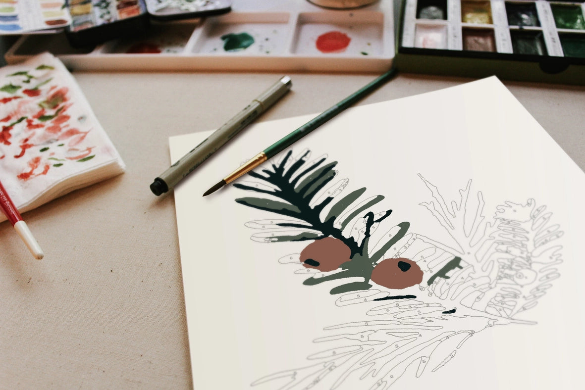 Paint-By-Numbers Kit: Winter Greenery