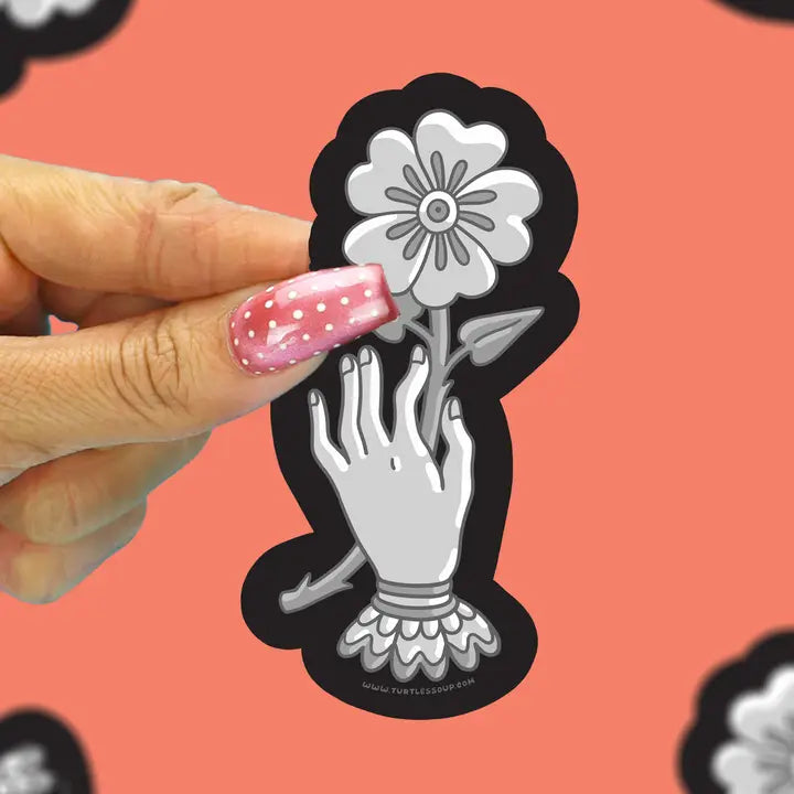 Sticker - Hand Holding Flower Flash Tattoo