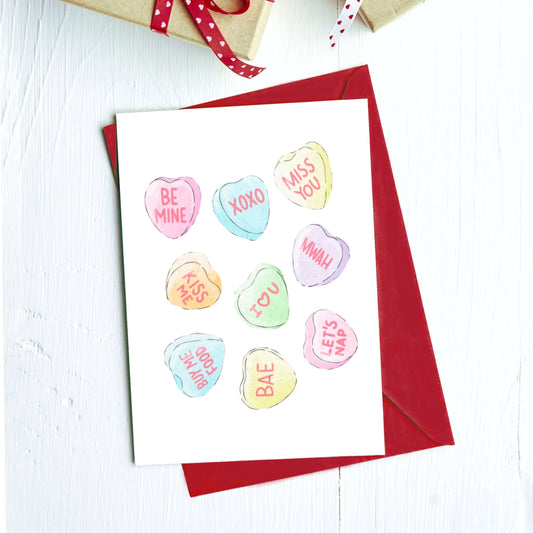 Greeting Card - Candy Heart Lovers