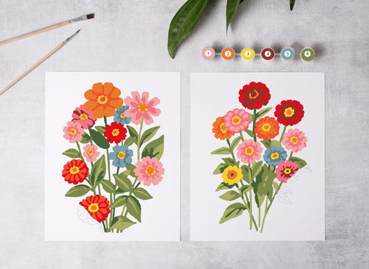 Paint-By-Numbers Kit: Zinnia Blooms