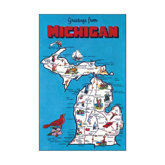 Postcard - Greetings from Michigan Blue Map