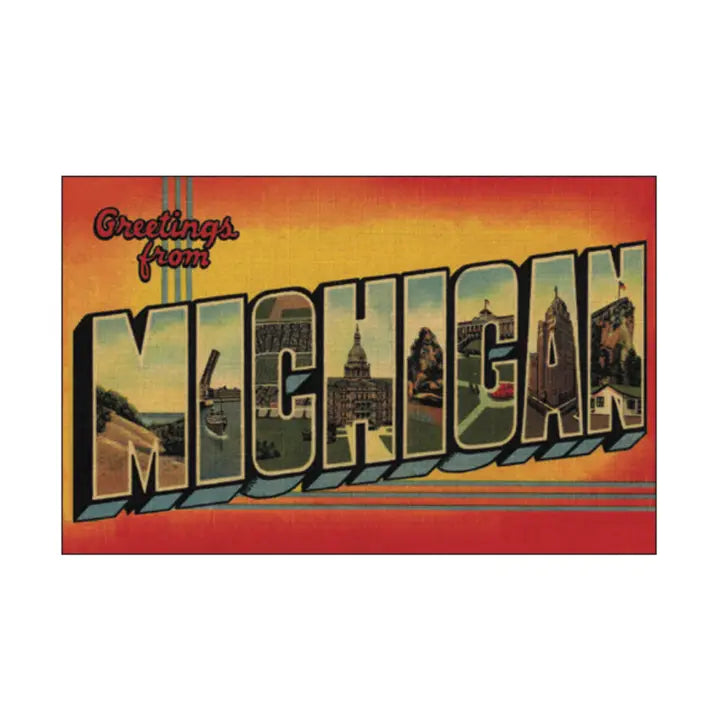 Postcard - Greetings from Michigan Orange Landmarks