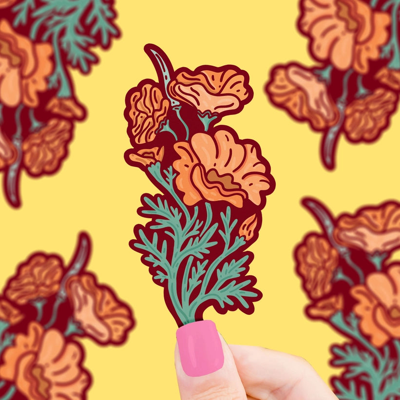 Sticker - Orange Poppy Flowers