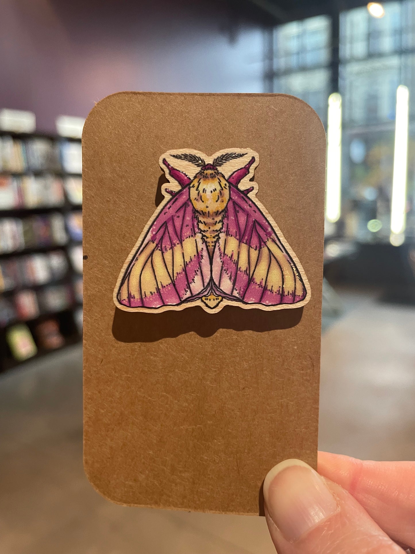 Wooden Pin - Rosy Maple Moth